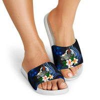 Vanuatu Polynesian Slide Sandals - Turtle With Plumeria Flowers - Polynesian Pride