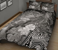 Polynesian Hawaii Quilt Bed Set - Humpback Whale with Tropical Flowers (White) - Polynesian Pride