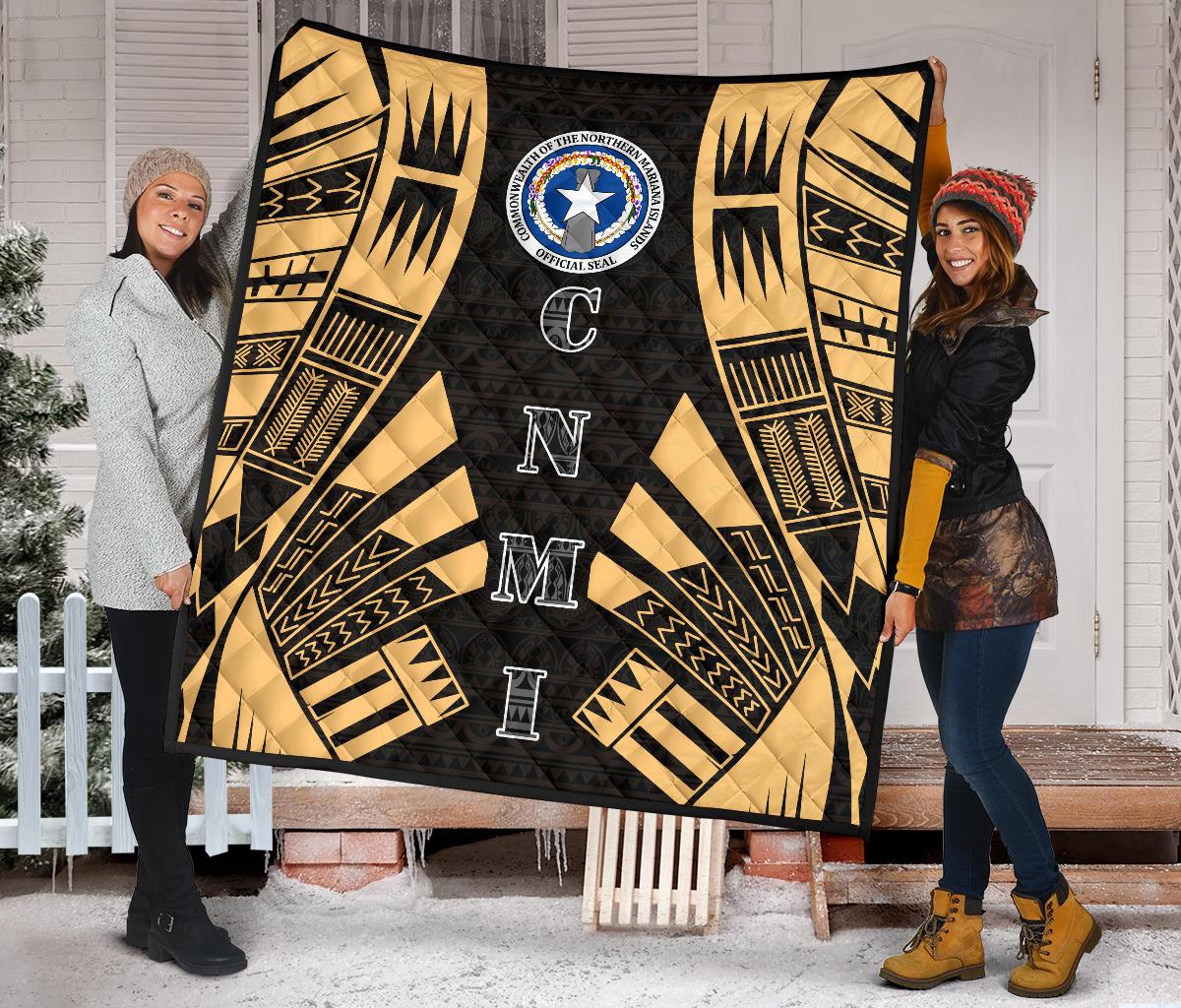 Northern Mariana Islands Premium Quilt - Northern Mariana Islands Seal Polynesian Gold Tattoo - Polynesian Pride