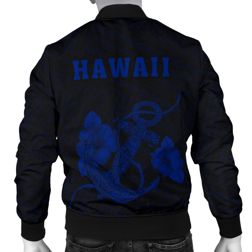 Hawaii Kakau Polynesian Anchor Map Men's Bomber Jacket - Blue - Polynesian Pride