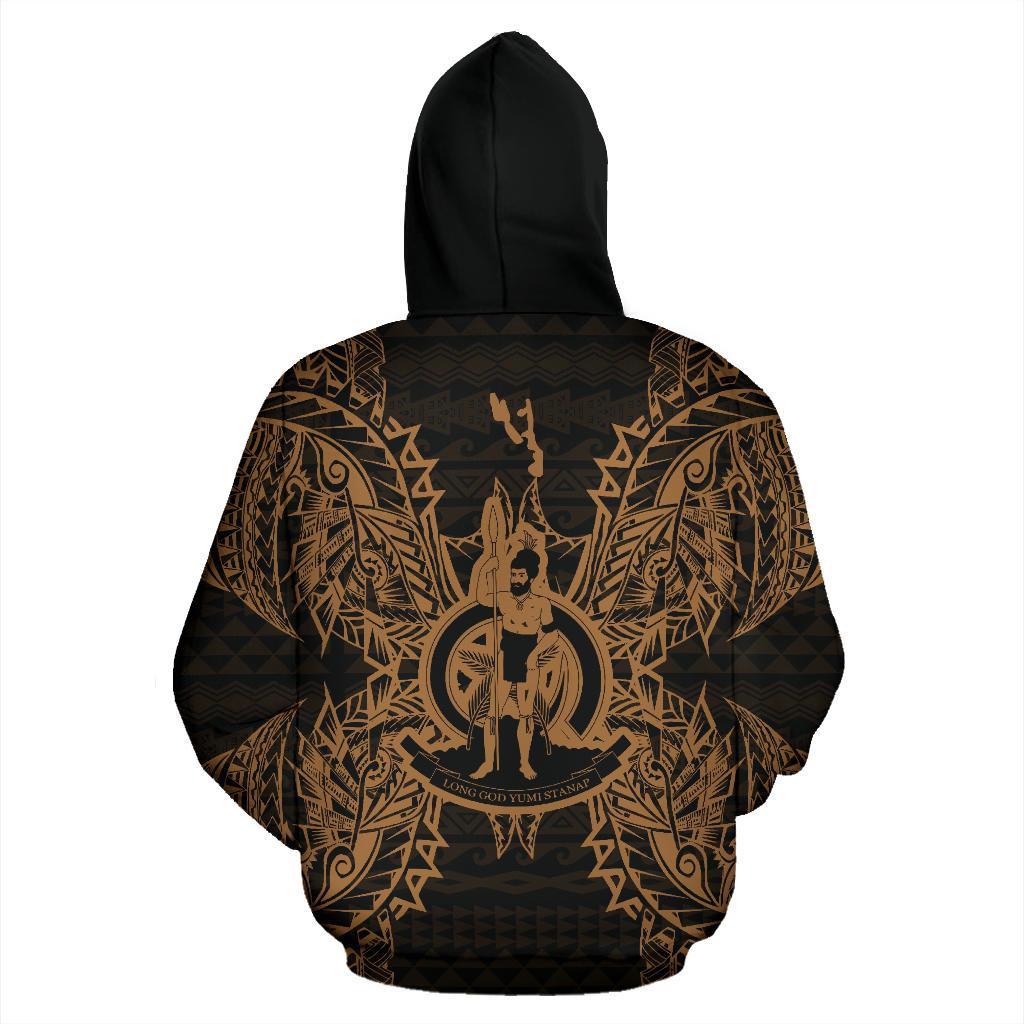 Vanuatu Polynesian All Over Zip up Hoodie Map Gold - Polynesian Pride