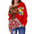 Tonga Women's Off Shoulder Sweater - Polynesian Palm Tree Flag - Polynesian Pride