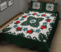 Hawaiian Quilt Monstera Leaves And Turtle Quilt Bed Set - AH - Polynesian Pride