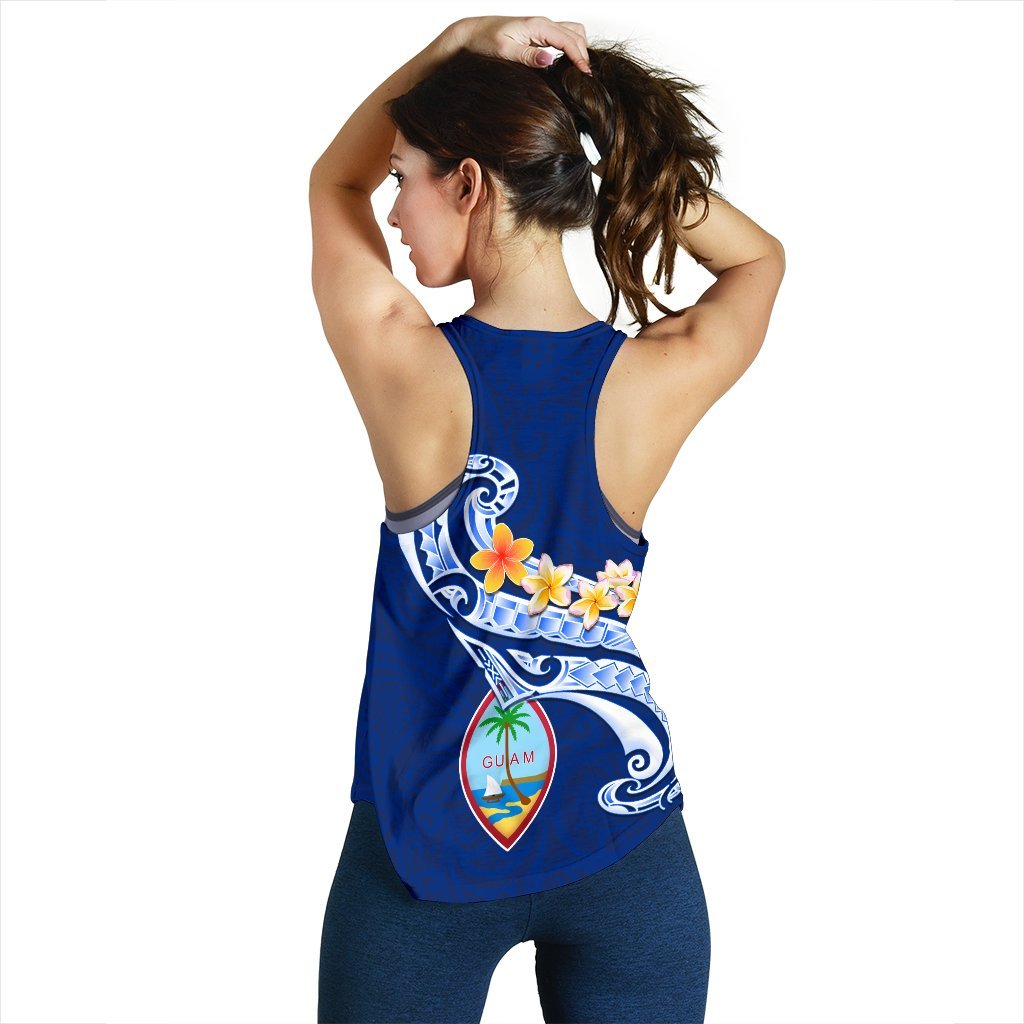 Guam Women's Racerback Tank - Guam Seal Polynesian Patterns Plumeria (Blue) - Polynesian Pride