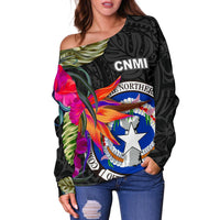 Northern Mariana Islands Shoulder Sweater - Saipan Hibiscus Polynesian Pattern - Polynesian Pride