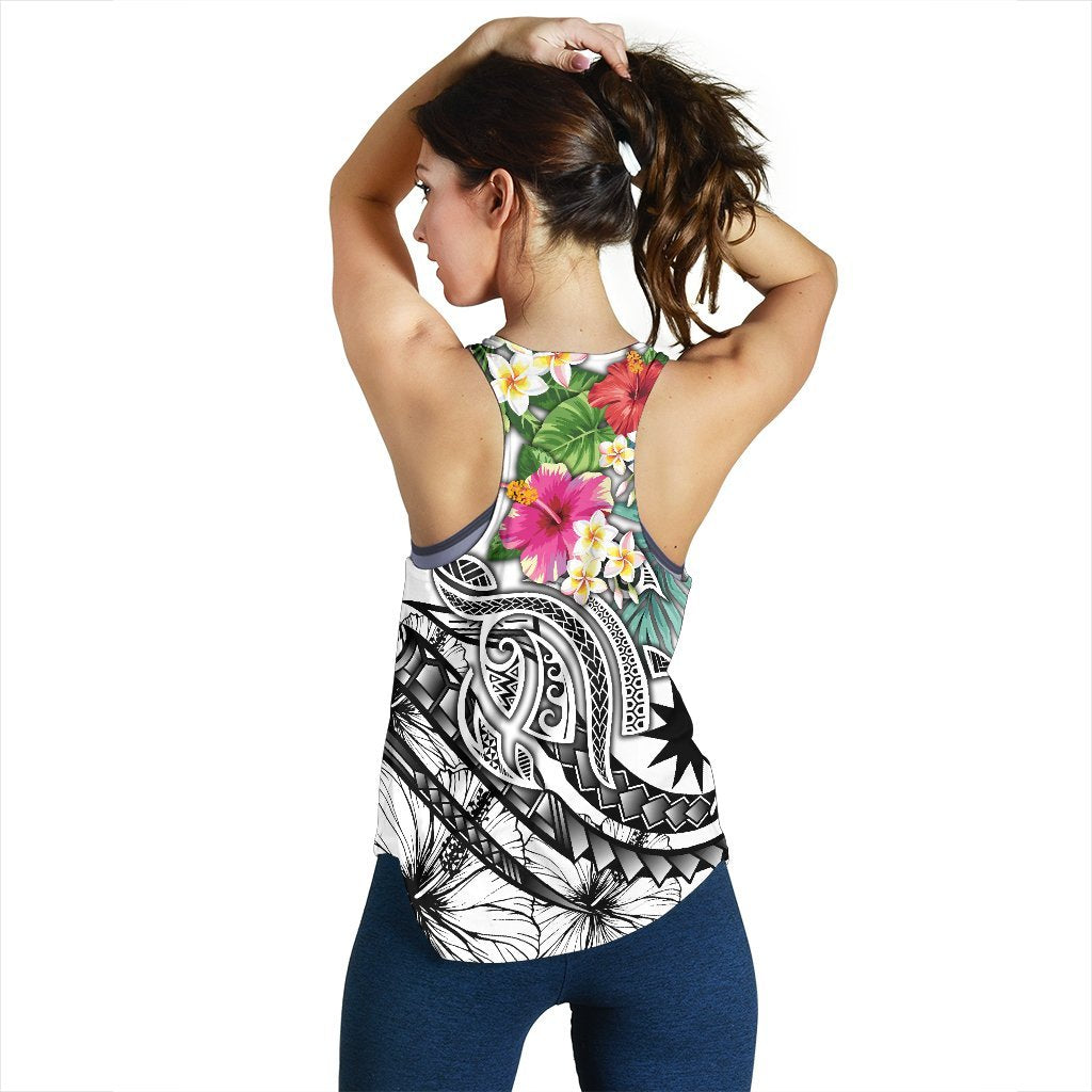 Nauru Polynesian Women's Racerback Tank - Summer Plumeria (White) - Polynesian Pride