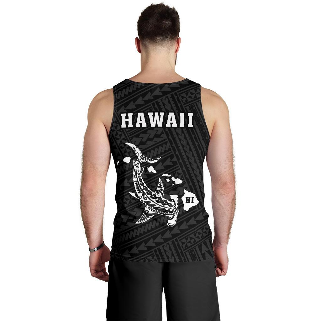 Hawaii Kakau Polynesian Hammerhead Shark Map Men's Tank Top - White - Polynesian Pride