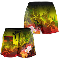 Fiji Women's Shorts - Humpback Whale with Tropical Flowers (Yellow) - Polynesian Pride