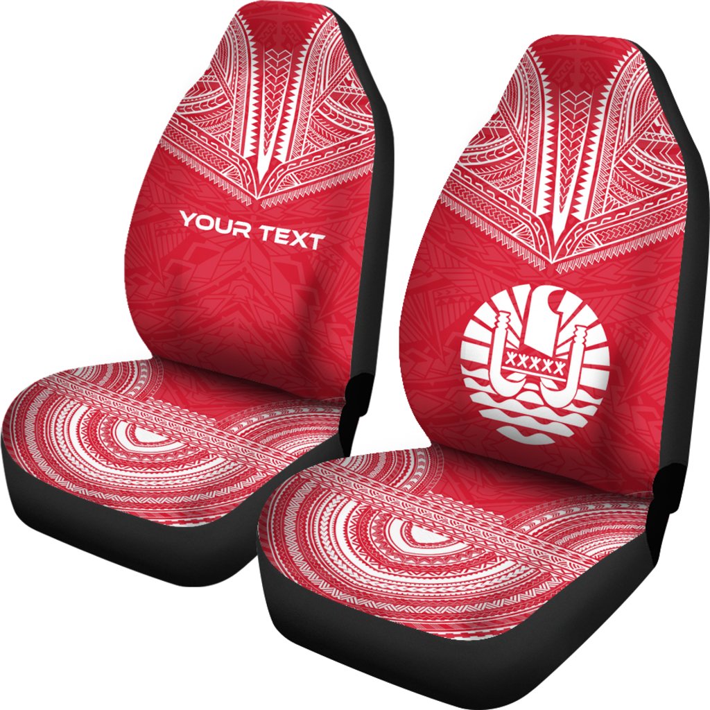 Tahiti Custom Personalised Car Seat Cover - Tahiti Flag Polynesian Chief Tattoo Red Version - Polynesian Pride