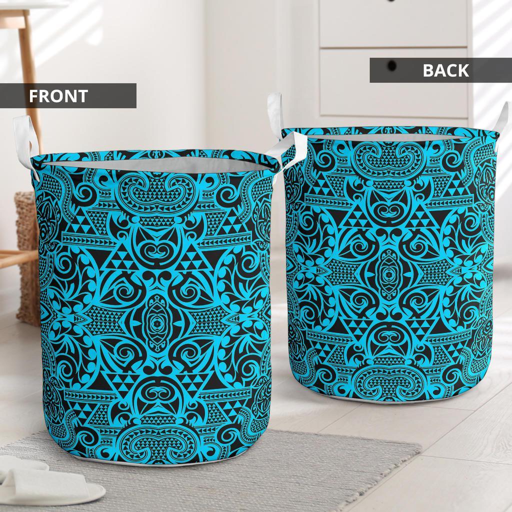 Polynesian Kakau Turtle Blue Hawaii Laundry Basket - Polynesian Pride