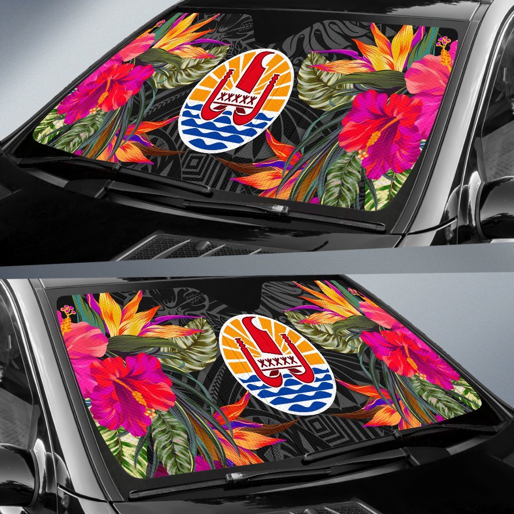 French Polynesia Auto Sun Shades - Hibiscus Pattern - Polynesian Pride