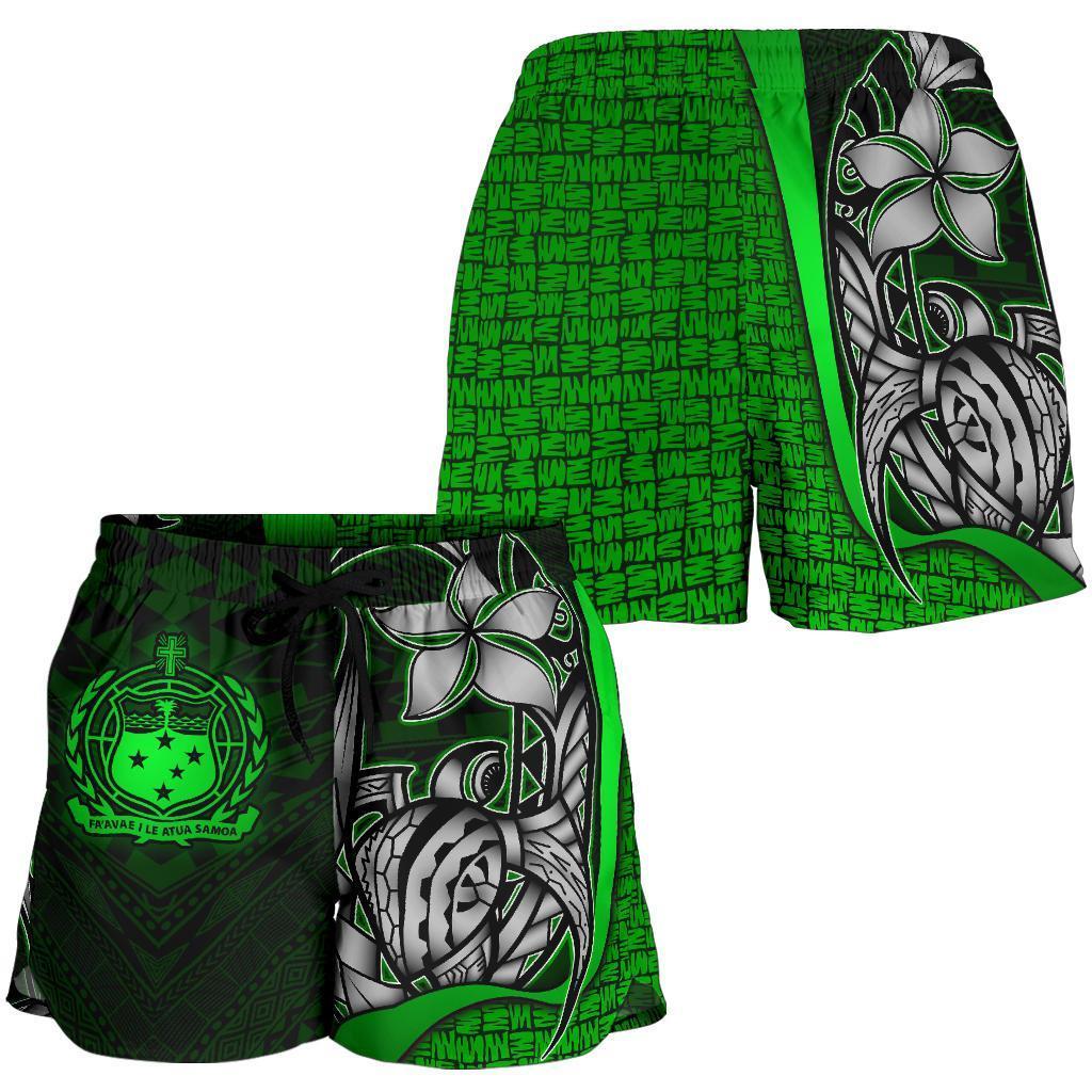Samoa Polynesian Women's Shorts Green - Turtle With Hook - Polynesian Pride