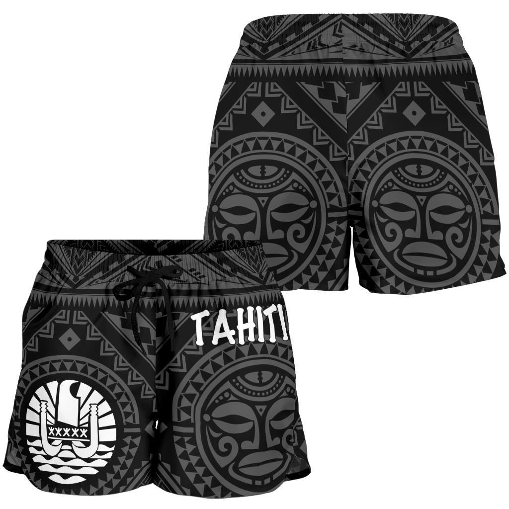Tahiti Women's Shorts - Tahiti Seal In Polynesian Tattoo Style (Black) - Polynesian Pride