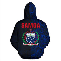 Samoa Zip up Hoodie Samoa Coat of Arms Half Polynesian Tattoo Style Blue - Polynesian Pride