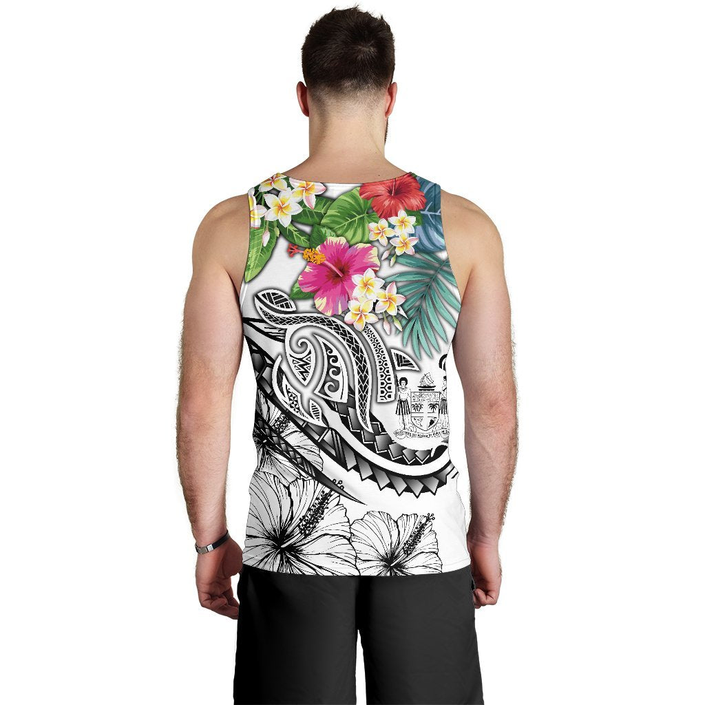 Fiji Polynesian Men's Tank Top - Summer Plumeria (White) - Polynesian Pride