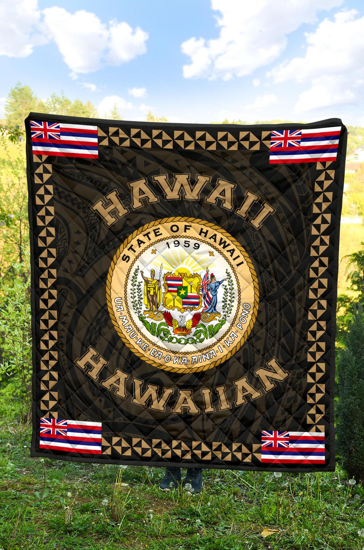 Hawaii Flag Polynesian Premium Quilt Gold - Love Style Gold - Polynesian Pride