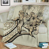 Hawaii Turtle Hibiscus Polynesian Vintage Premium Blanket - Beige - Polynesian Pride