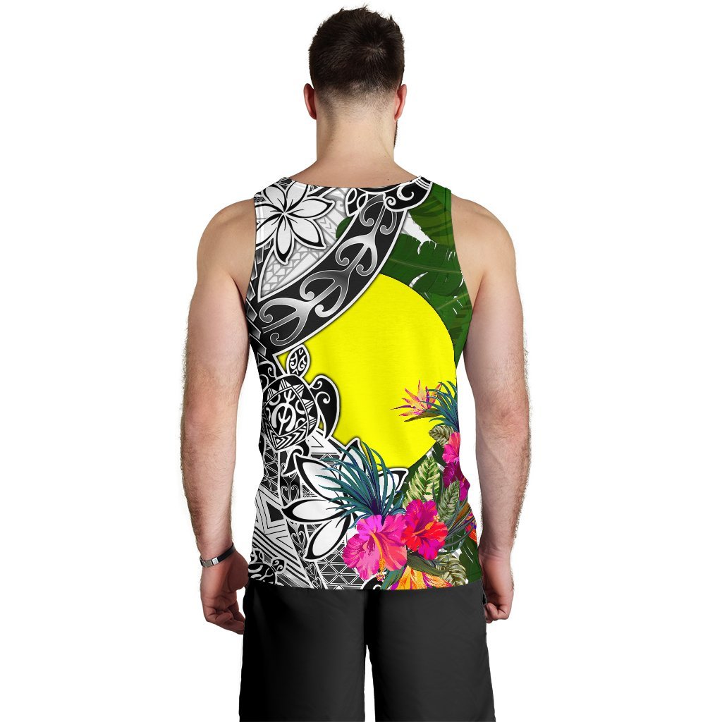 Palau Men's Tank Top White - Turtle Plumeria Banana Leaf - Polynesian Pride