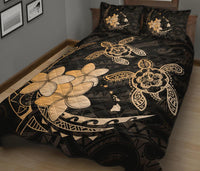 Hawaii Polynesian Turtle Plumeria Quilt Bed Set - Pog Style Gold - Polynesian Pride
