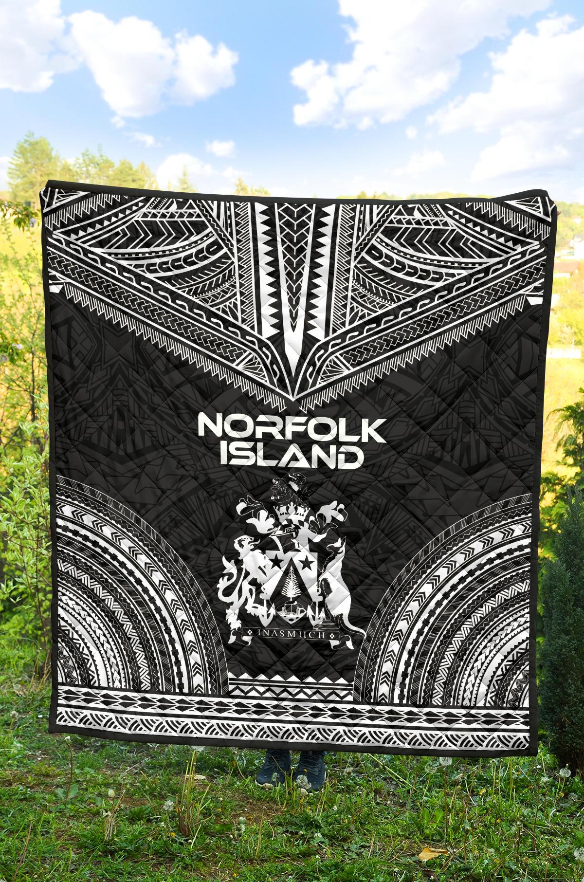 Norfolk Island Premium Quilt - Norfolk Island Coat Of Arms Polynesian Chief Black Version - Polynesian Pride