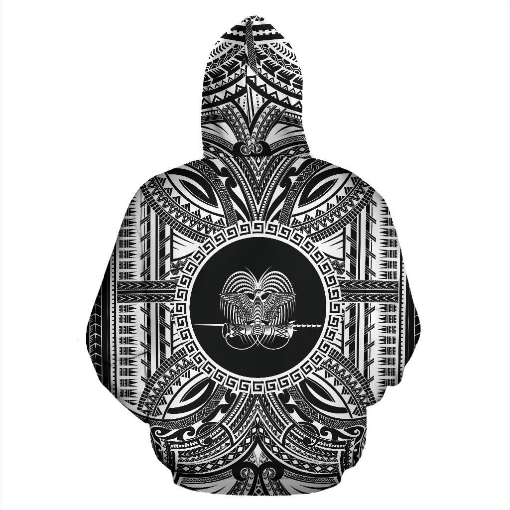 Papua New Guinea ll Over Hoodie Papua New Guinea Coat of rms Polynesian White Black - Polynesian Pride