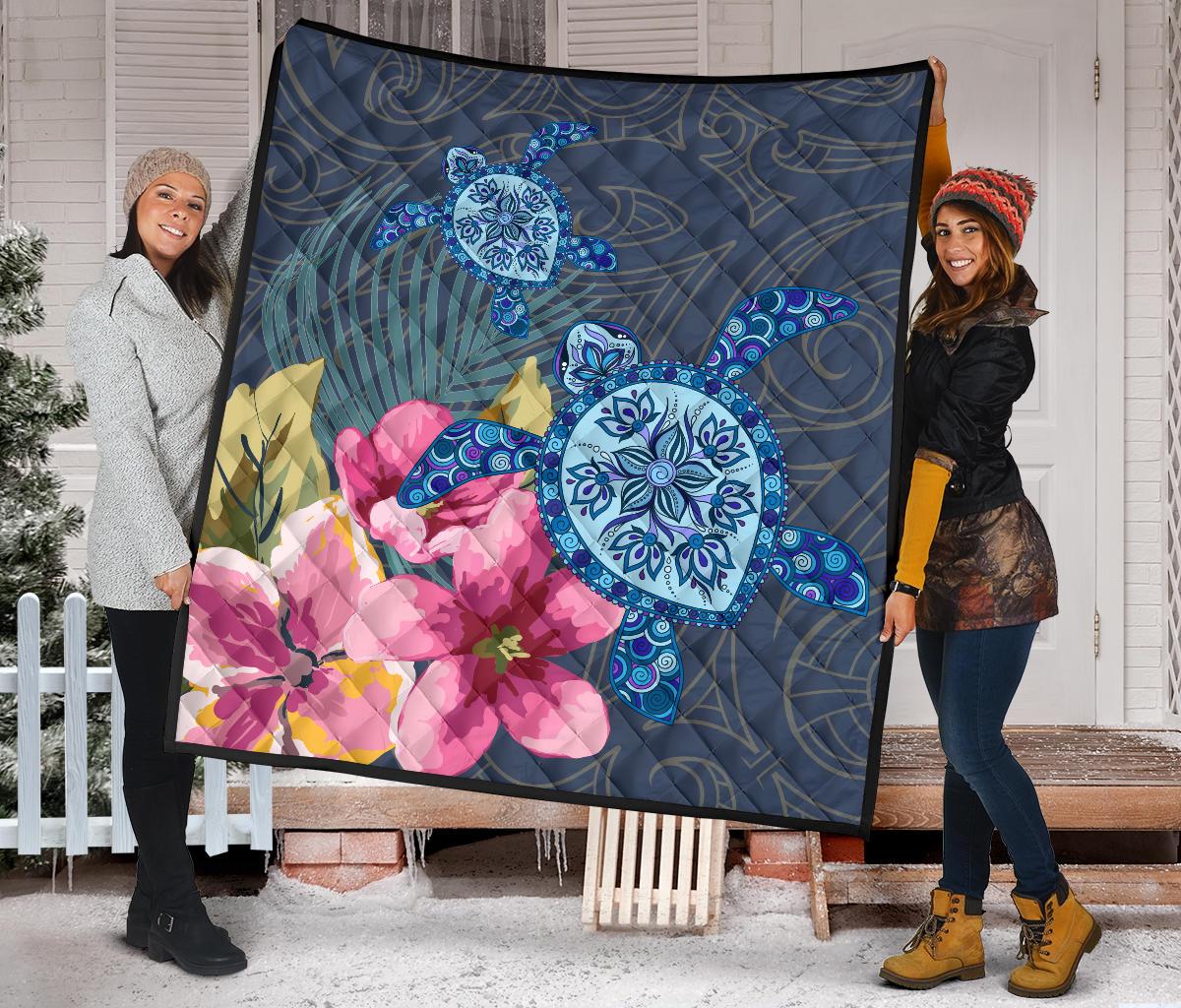 Hawaii Turtle Hibiscus Premium Quilt - LH Style - Polynesian Pride