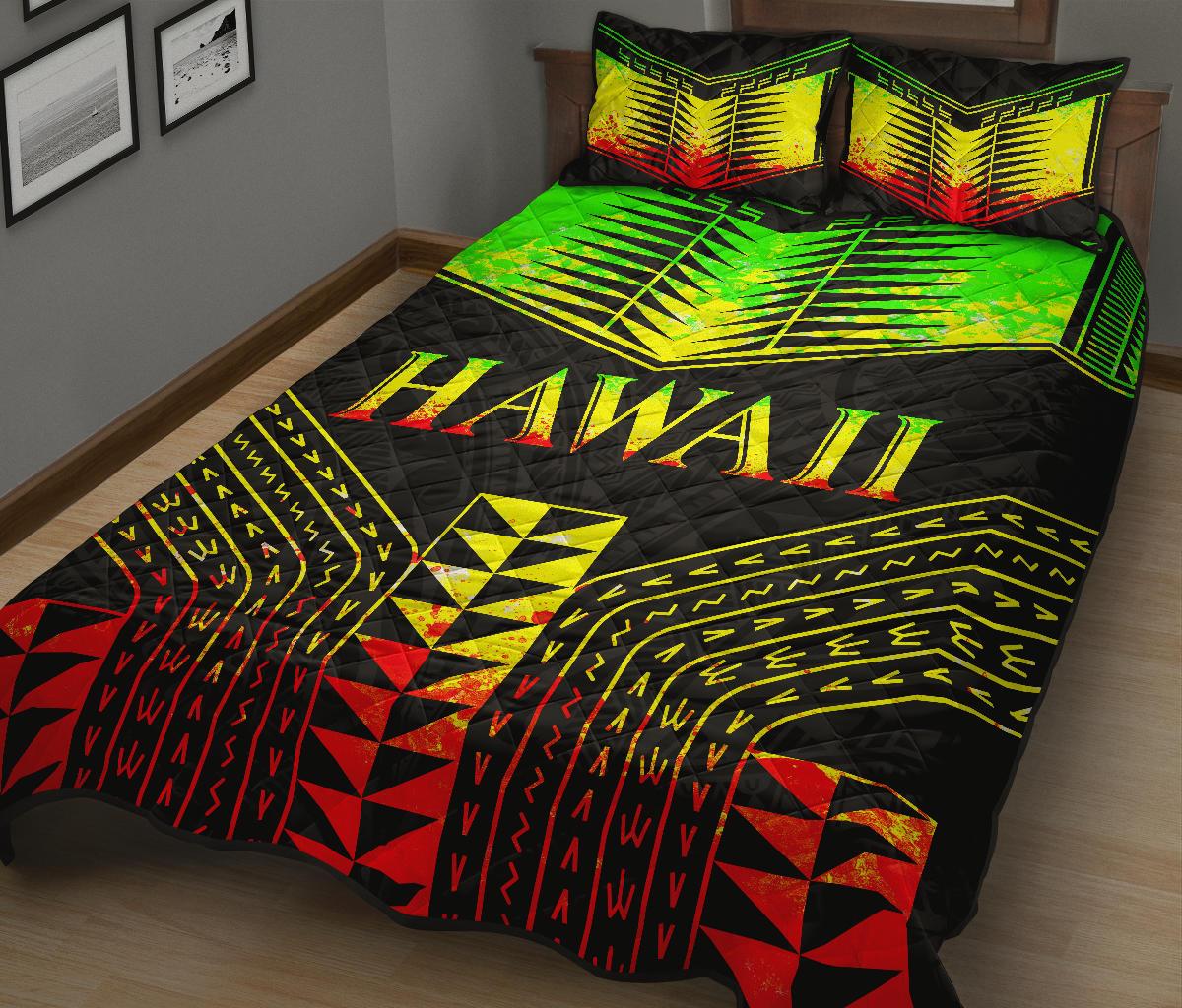 Hawaii Quilt Bed Set - Hawaii Polynesian Tattoo Reggae Style - Polynesian Pride