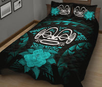 Marquesas Islands Polynesian Quilt Bed Set Hibiscus Turquoise - Polynesian Pride