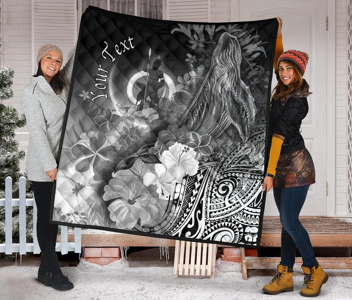 Vanuatu Custom Personalised Premium Quilt - Humpback Whale with Tropical Flowers (White) - Polynesian Pride
