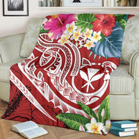 Polynesian Hawaii Kanaka Maoli Premium Blanket - Summer Plumeria (Red) - Polynesian Pride
