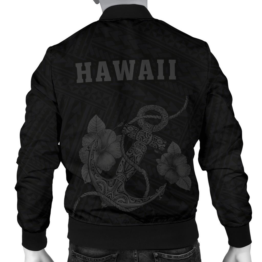 Hawaii Kakau Polynesian Anchor Map Men's Bomber Jacket - Grey - Polynesian Pride