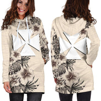 Wallis and Futuna Hoodie Dress - Wallis and Futuna Coat Of Arms & Beige Hibiscus - Polynesian Pride