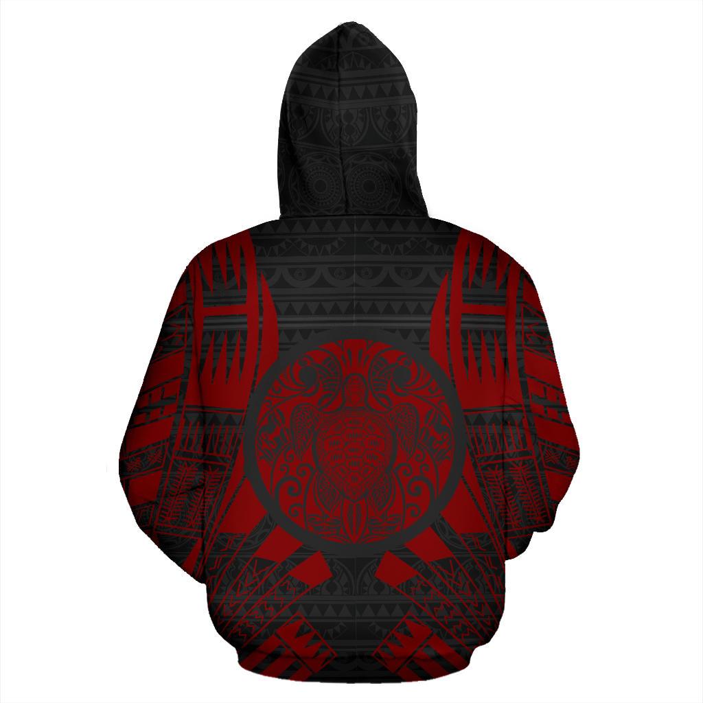 Turtle All Over Zip up Hoodie Red Tattoo Style - Polynesian Pride