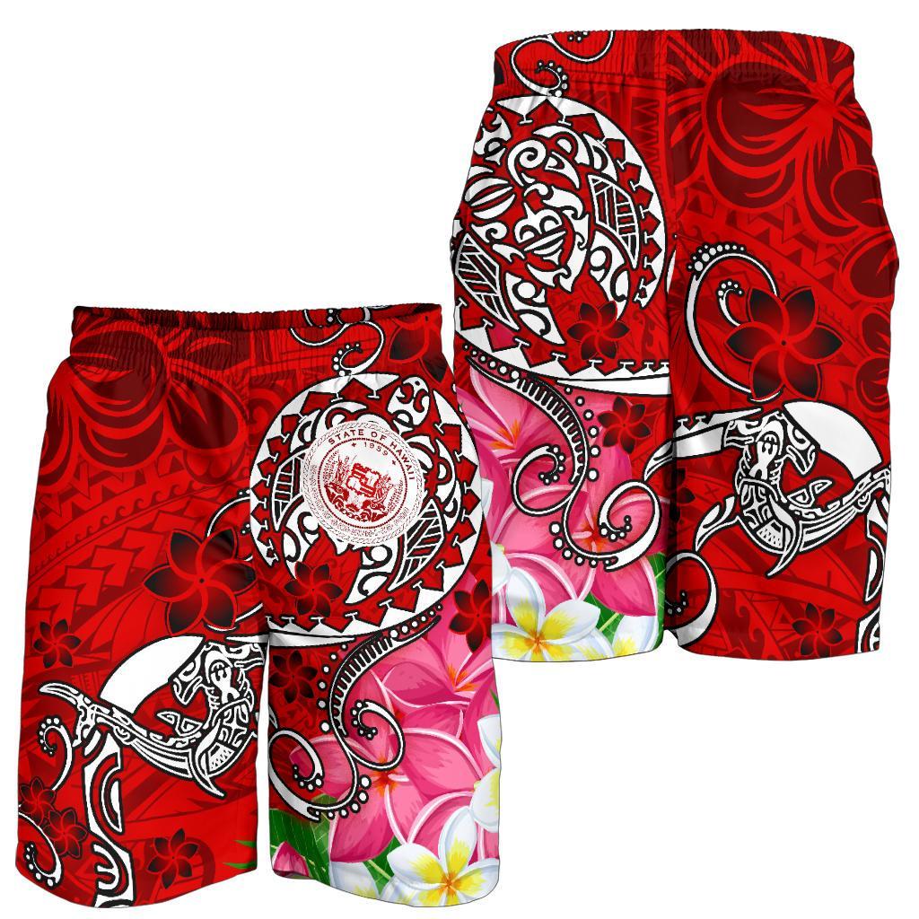 Hawaii Polynesian Men's Shorts - Hawaii Seal With Turtle Plumeria (Red) - Polynesian Pride