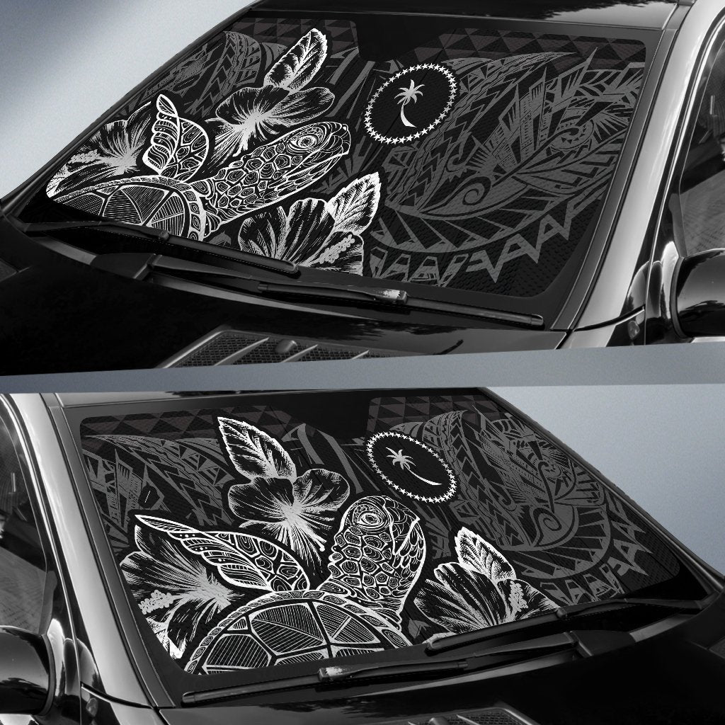 Chuuk Auto Sun Shades Turtle Hibiscus Black - Polynesian Pride