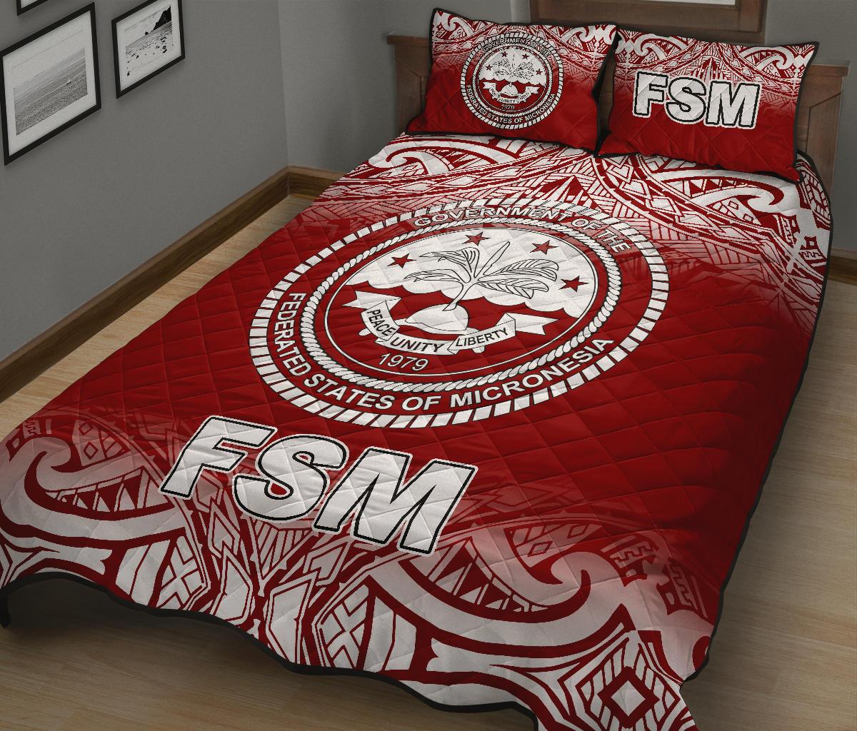 Federated States of Micronesia Quilt Bed Set - Federated States of Micronesia Seal Red Fog Style - Polynesian Pride