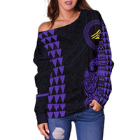 Hawaii Mauna Kea Polynesian Women's Off Shoulder Sweater - Purple - Polynesian Pride
