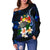 Tonga Polynesian Women's Off Shoulder Sweater - Turtle With Plumeria Flowers - Polynesian Pride