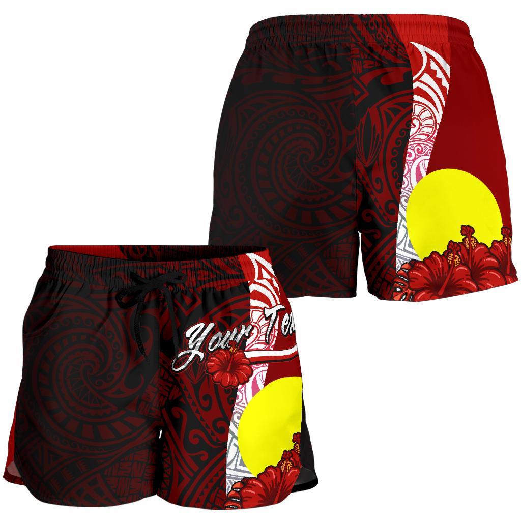 Palau Polynesian Custom Personalised Women's Shorts - Coat Of Arm With Hibiscus - Polynesian Pride