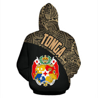 Tonga Zip up Hoodie Tonga Coat of Arms Polynesian Tattoo Gold - Polynesian Pride