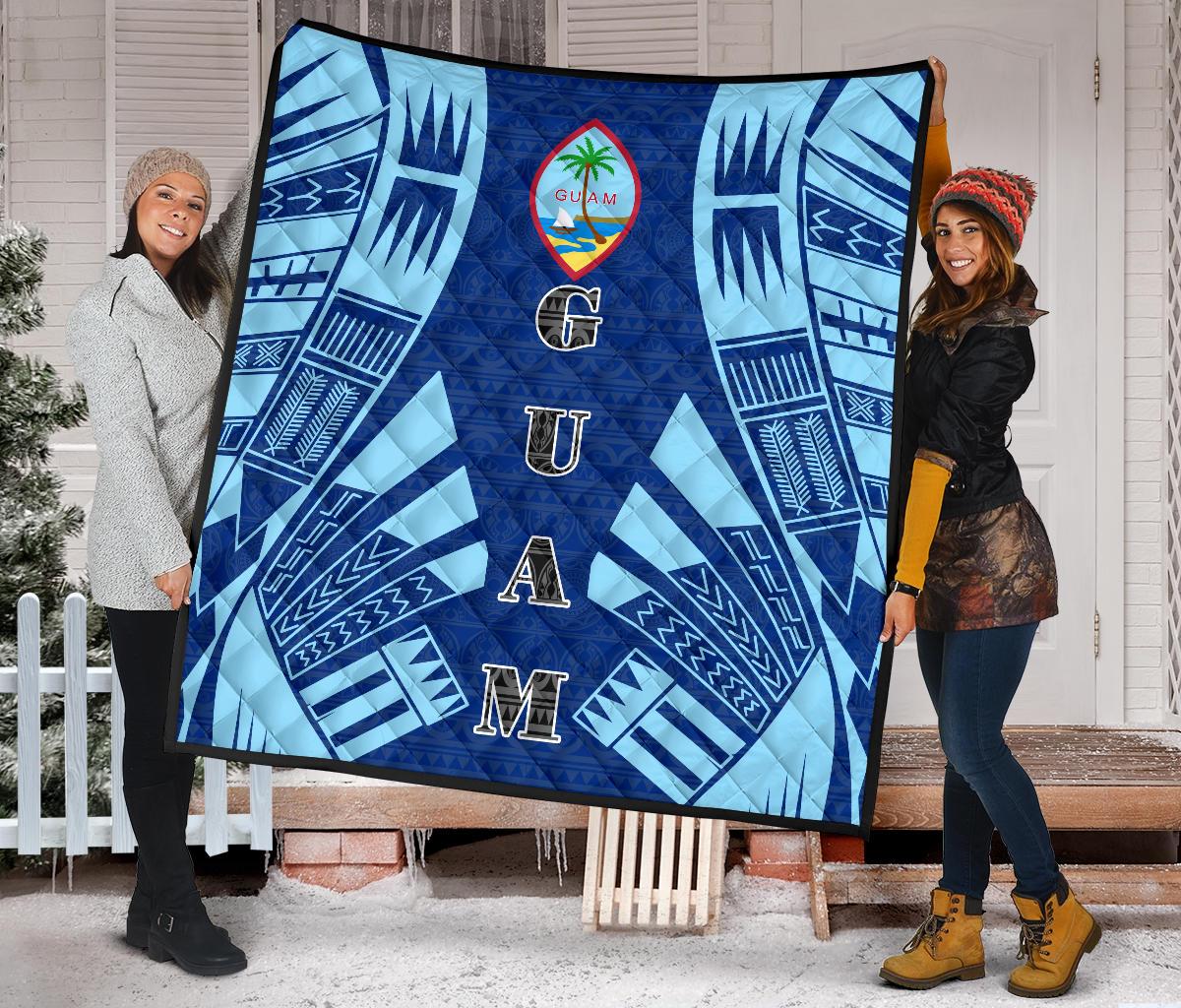 Guam Premium Quilt - Guam Coat Of Arms Polynesian Pale Blue Tattoo - Polynesian Pride