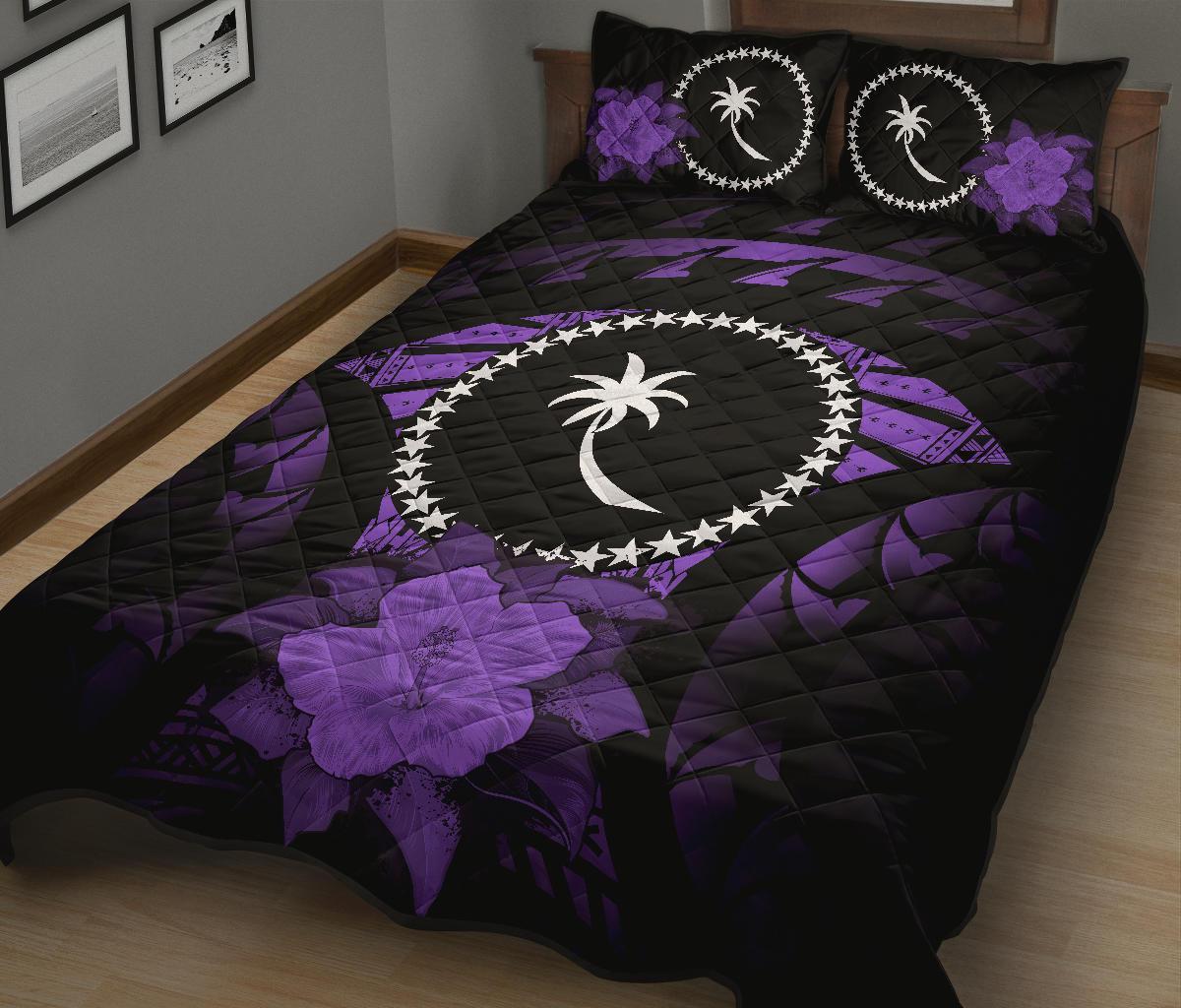 Chuuk Polynesian Quilt Bed Set Hibiscus Purple - Polynesian Pride