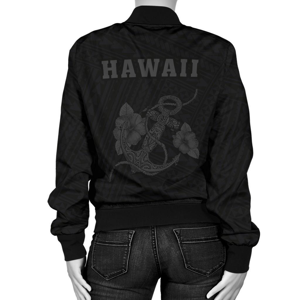 Hawaii Kakau Polynesian Anchor Women's Bomber Jacket - Grey - Polynesian Pride