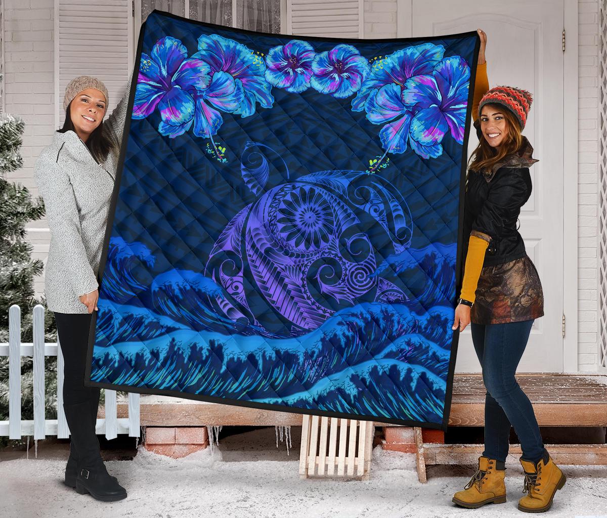 Hawaiian Turtle Hibiscus Polynesian - Premium Quilt - Lucy Style - Polynesian Pride