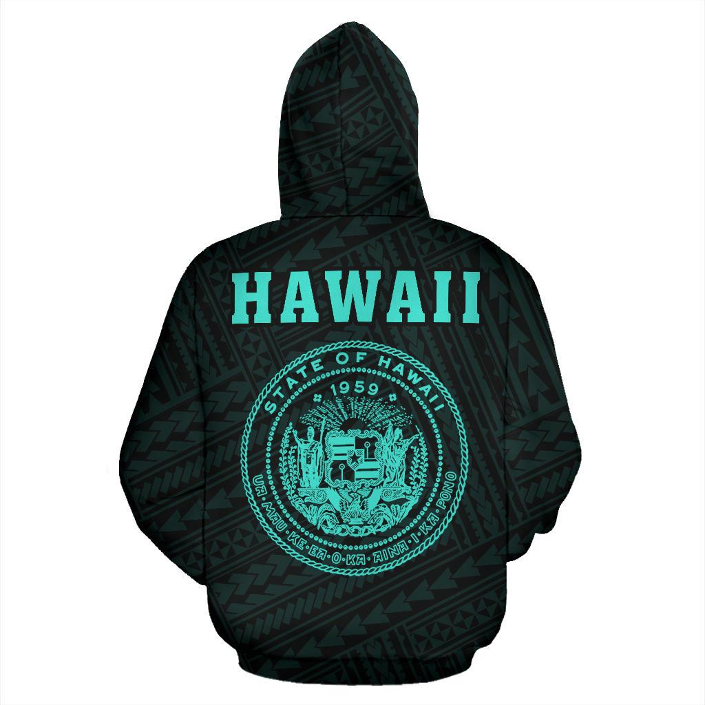 Polynesian Kakau Seal of Hawaii Hoodie Turquoise - Polynesian Pride