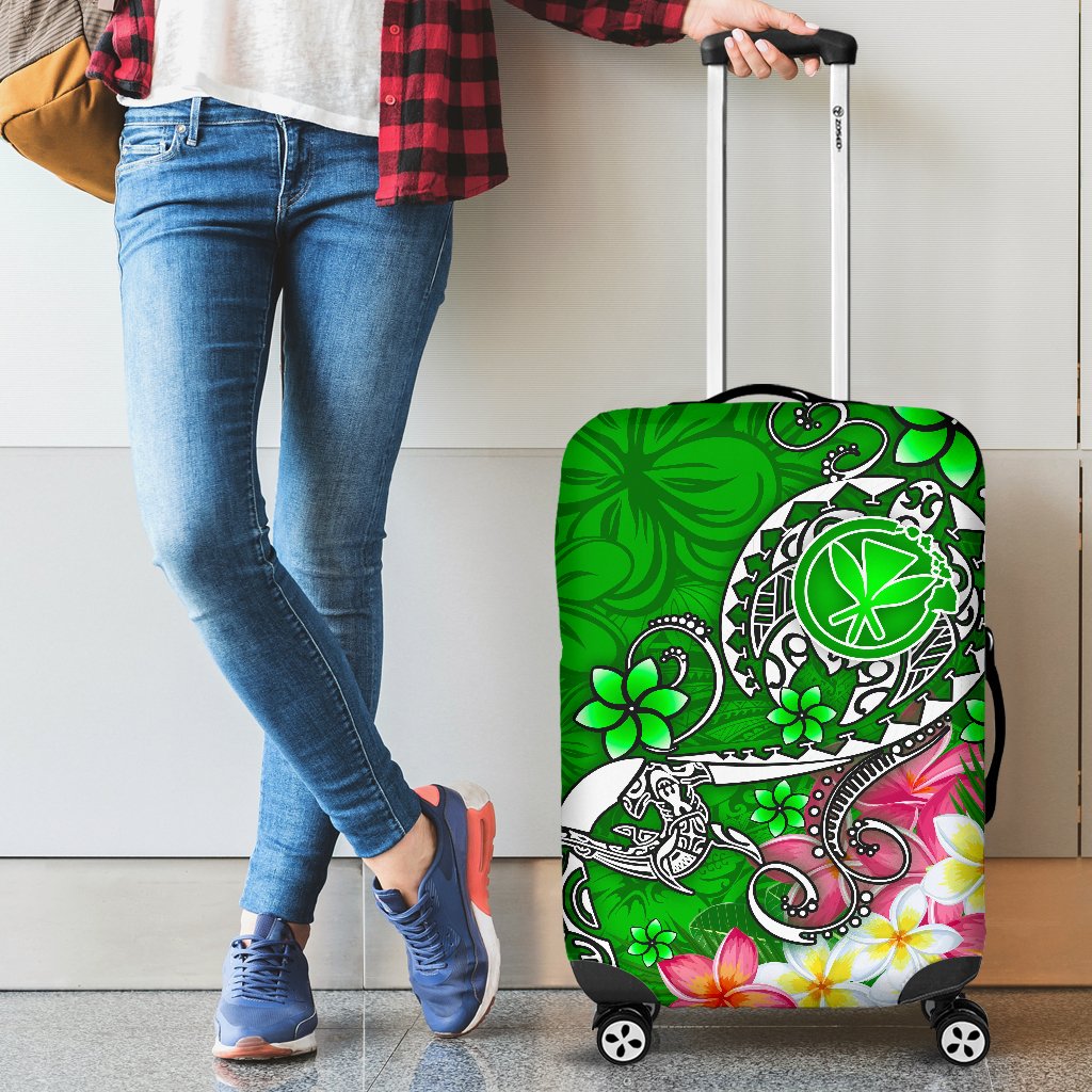 Hawaii Luggage Covers - Turtle Plumeria Polynesian Tattoo Green Color Green - Polynesian Pride