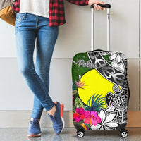 Palau Luggage Covers White - Turtle Plumeria Banana Leaf - Polynesian Pride