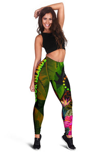Cook Islands Polynesian Women's Leggings - Hibiscus and Banana Leaves - Polynesian Pride