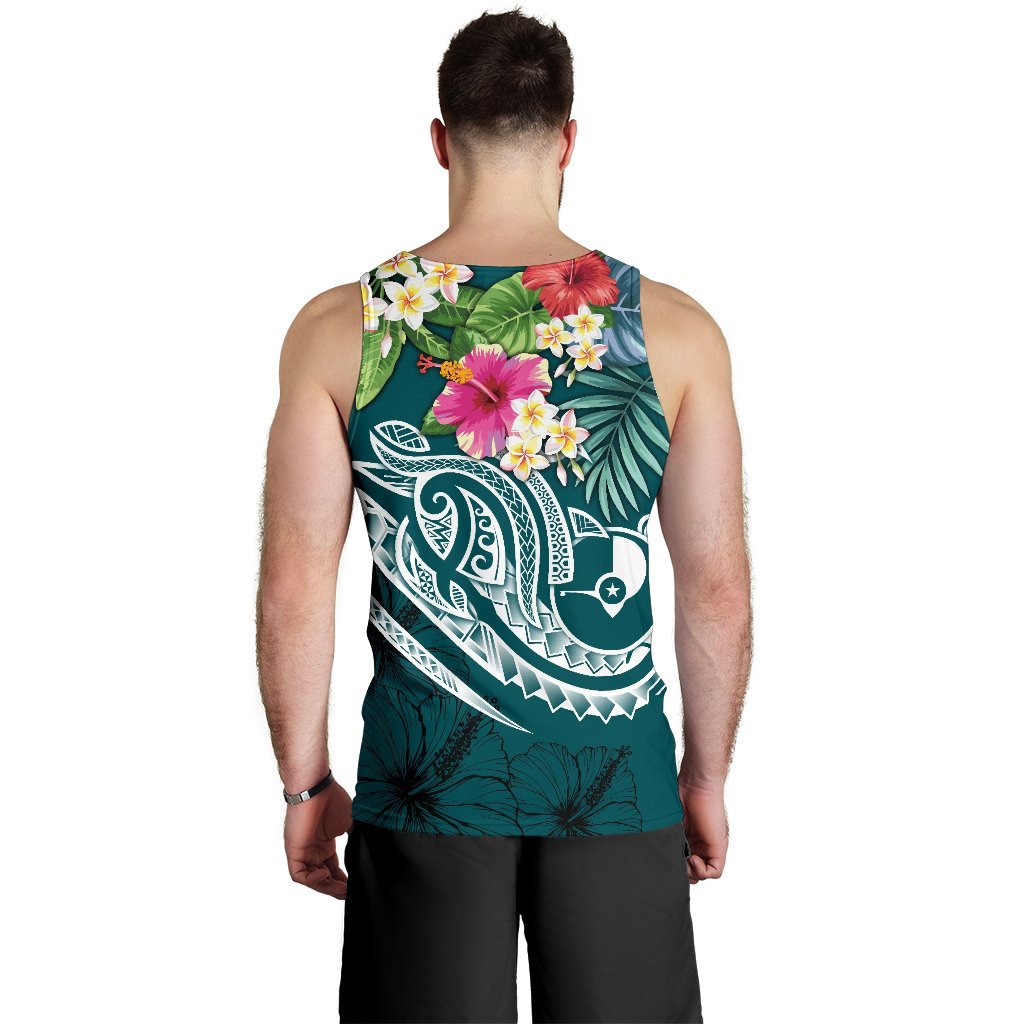 YAP Polynesian Men's Tank Top - Summer Plumeria (Turquoise) - Polynesian Pride
