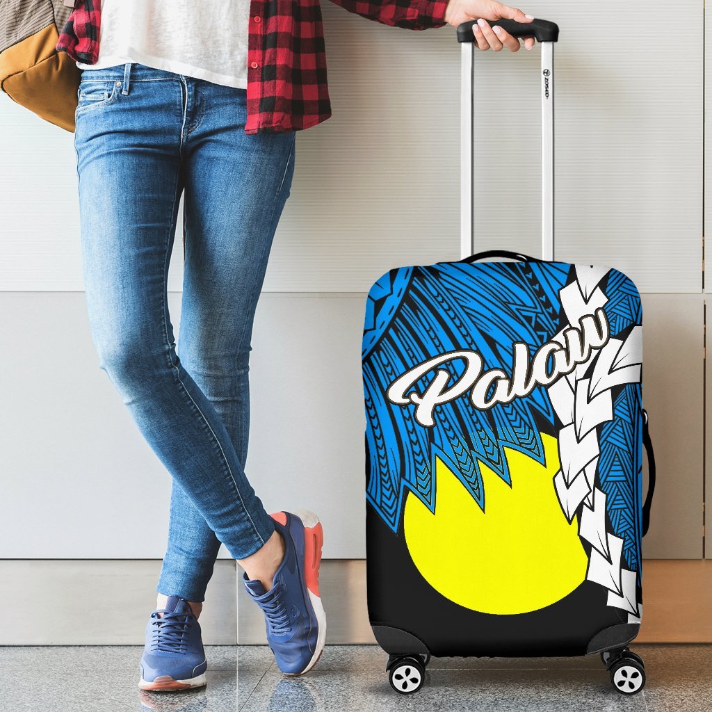 Palau Polynesian Luggage Covers - Tribal Wave Tattoo Flag Style - Polynesian Pride